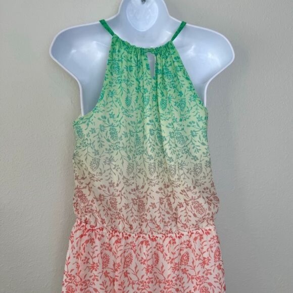 Old Navy Green and Pink blouson Tiered Maxi Dress sleeveless holiday S - Picture 7 of 11